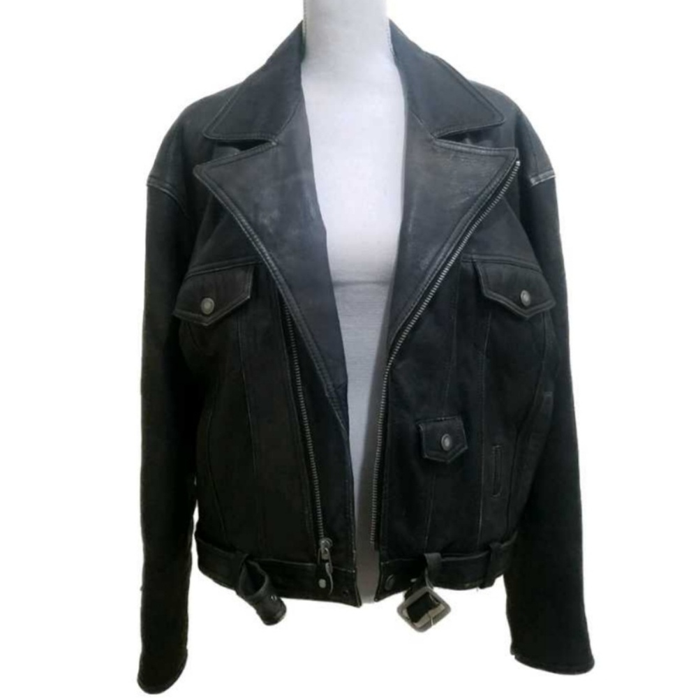 Guess Vintage Distressed Leather Moto Jacket M